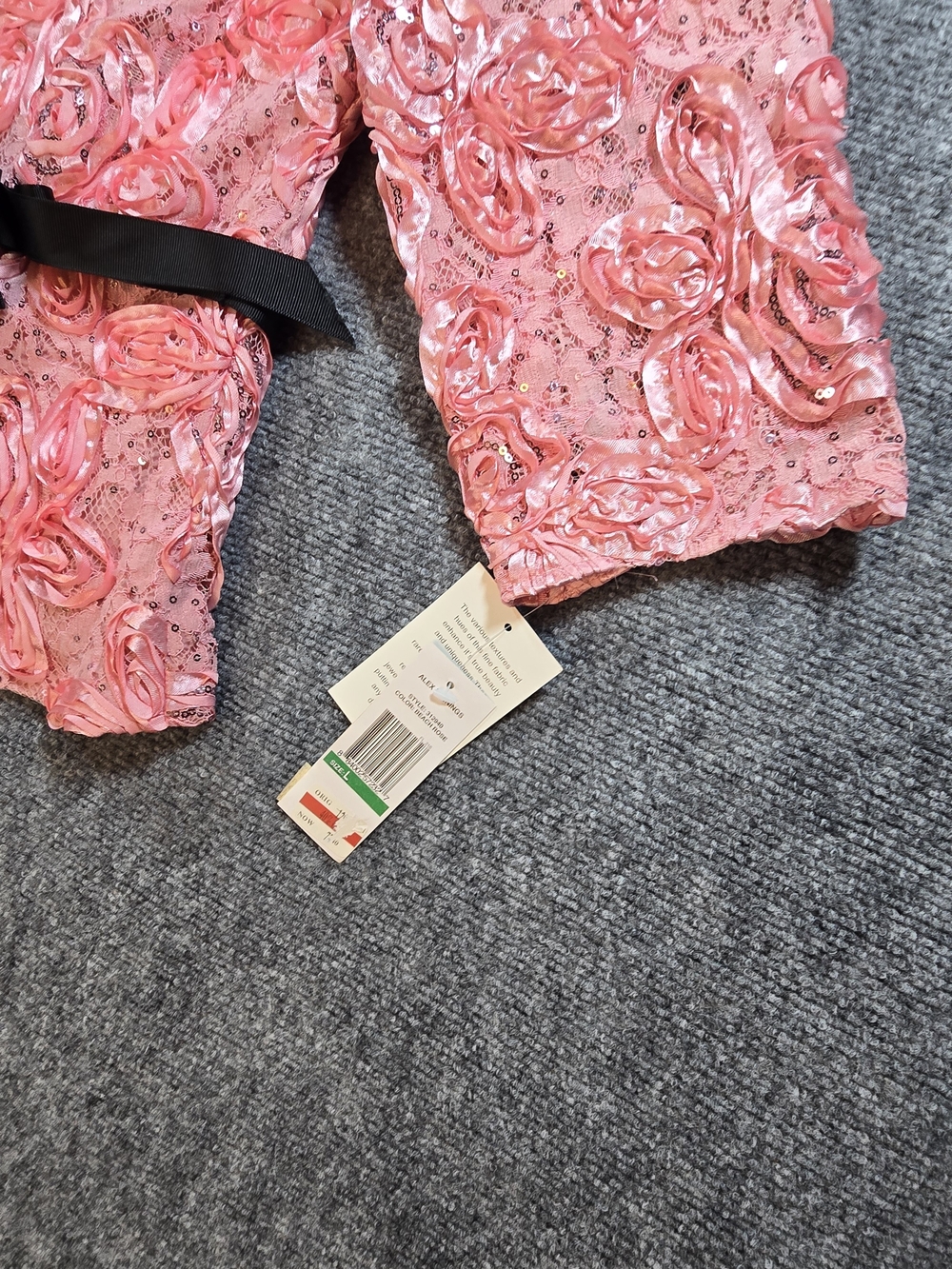 Alex Evenings Pink Floral Applique Top Womens Large NWT Ribbon Waist - Picture 3 of 7